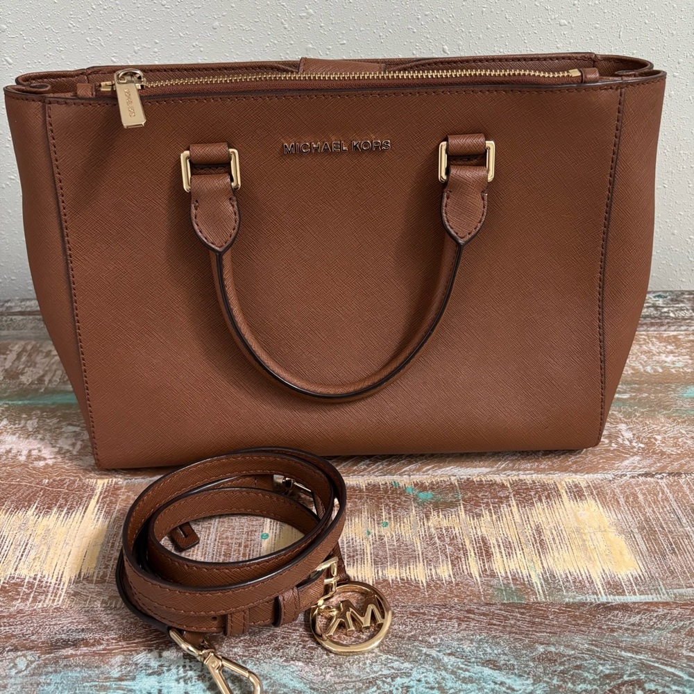 Michael Kors Selma Saffiano Brown Leather Satchel
